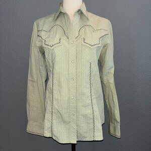RU COWGIRL Pearl Snap Embroidered Shirt Blouse Western Ranch Rodeo EUC Women's M